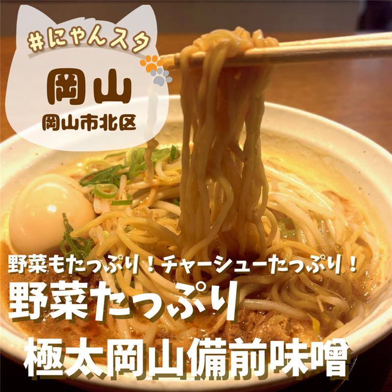 野菜もたっぷり！チャーシューたっぷり！ 野菜たっぷり　極太岡山備前味噌